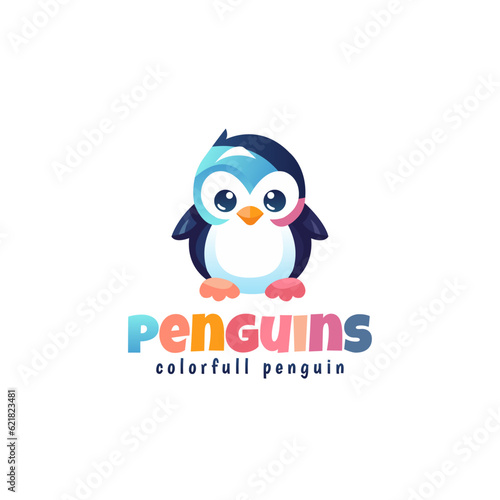 Penguin icon logo design template. colorful cute penguins vector illustration