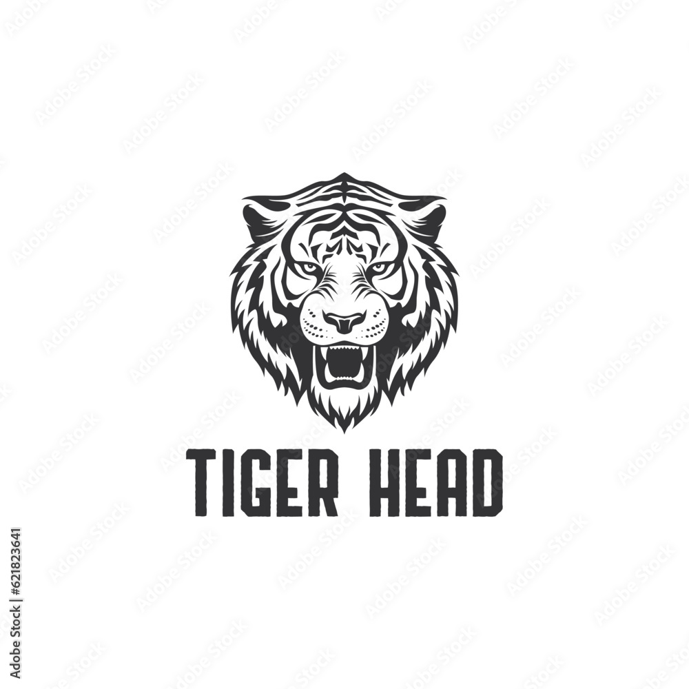 monochrome tiger head icon logo design template. tiger head from the front vector illustration