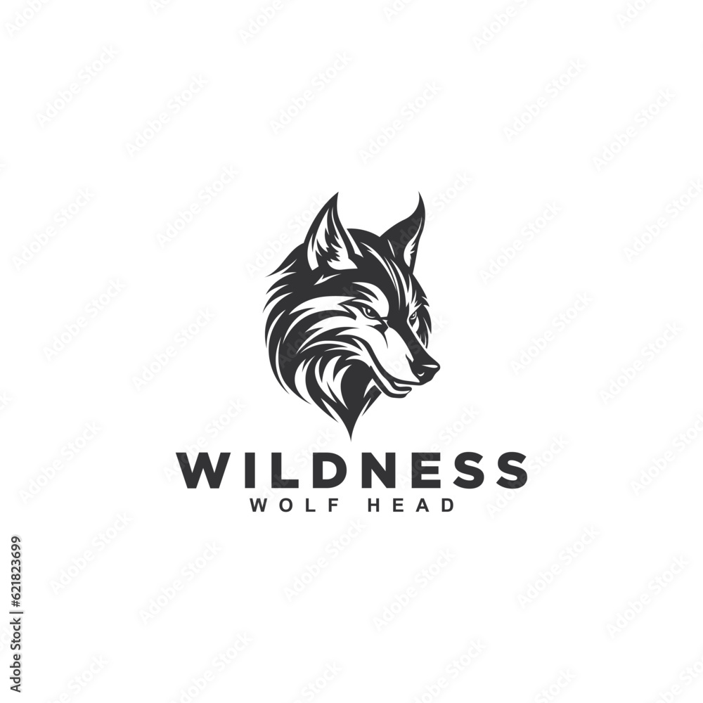 monochrome wolf head logo design template vector icon illustration monochrome wolf head logo design template vector icon illustration