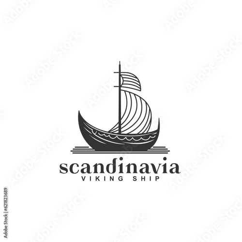 Scandinavia icon logo design template. Luxury viking warship symbol vector illustration