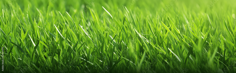 green young grass panorama horizontal. Generative AI green young grass panorama horizontal. Generative AI