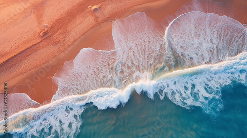 ocean wave drone view of the beach. Generative AI