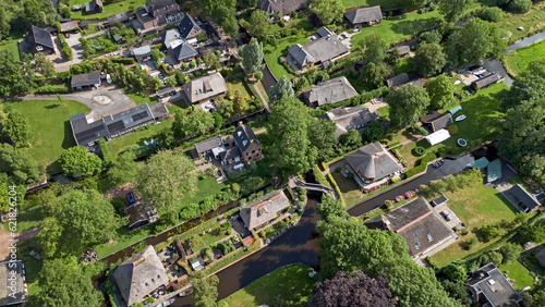 Village of Giethoorn. National Park de Wieden. Watervillage. Canals. Venice of the north. Aerial.