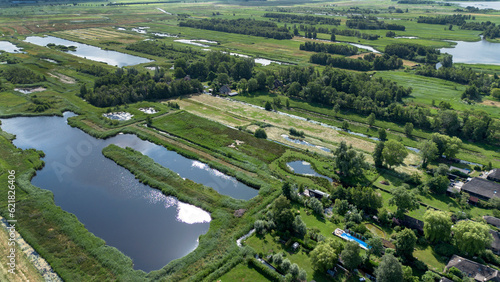 Village of Giethoorn. National Park de Wieden. Watervillage. Canals. Venice of the north. Aerial.