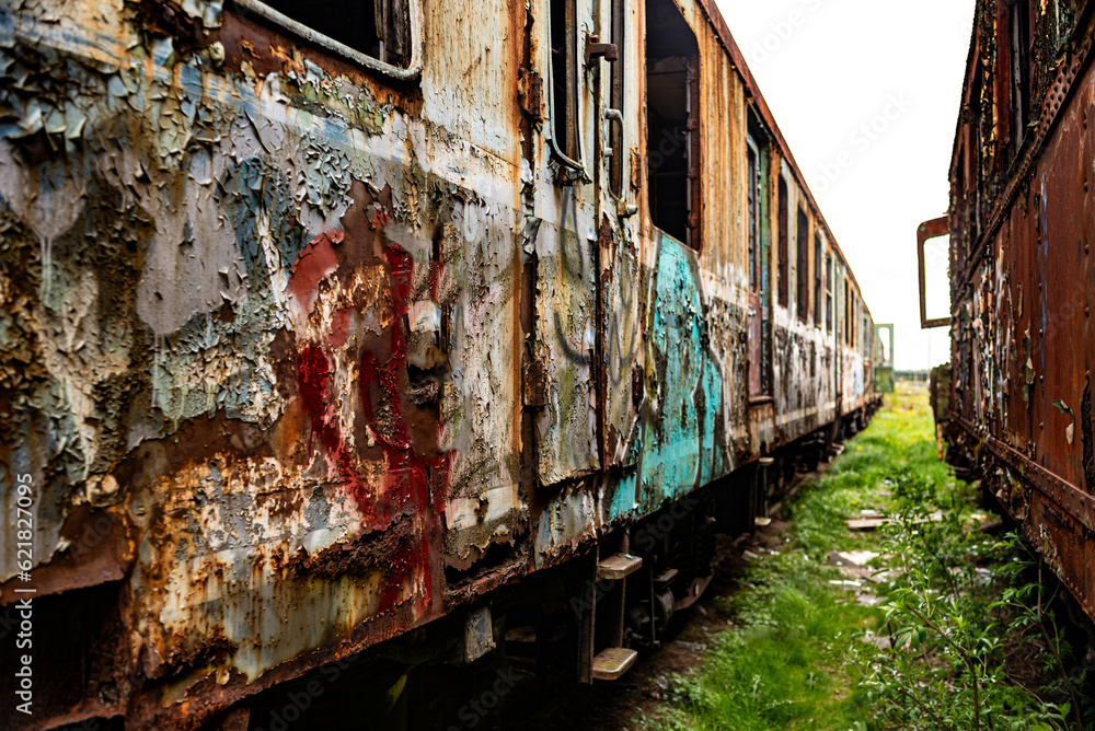 Old rusty train wagon background with shallow depth of field