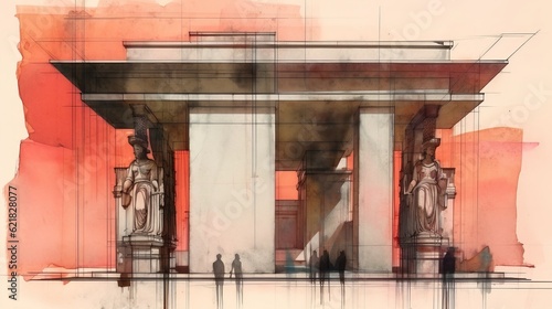 Contemporary Architecture Of Caryatides Of Acropolis Of Athens With Rothko photo