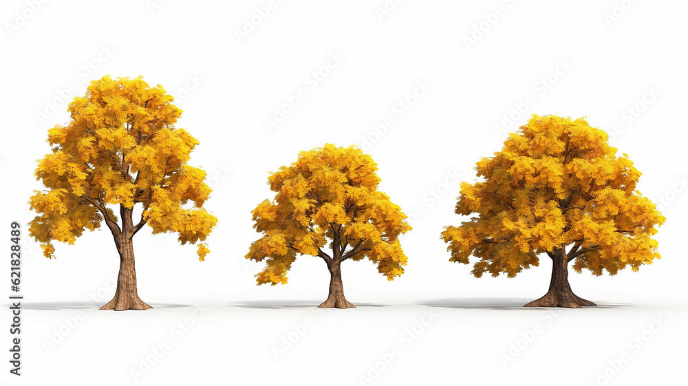 yellow oak tree isolated on white background mockup. Generative AI