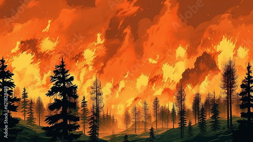 forest fire landscape global warming catastrophe apocalypse nature. climate change. Generative AI