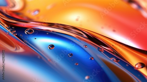 фотографія The close up of a glossy liquid surface abstract in red, yellow, and blue colors with a soft focus