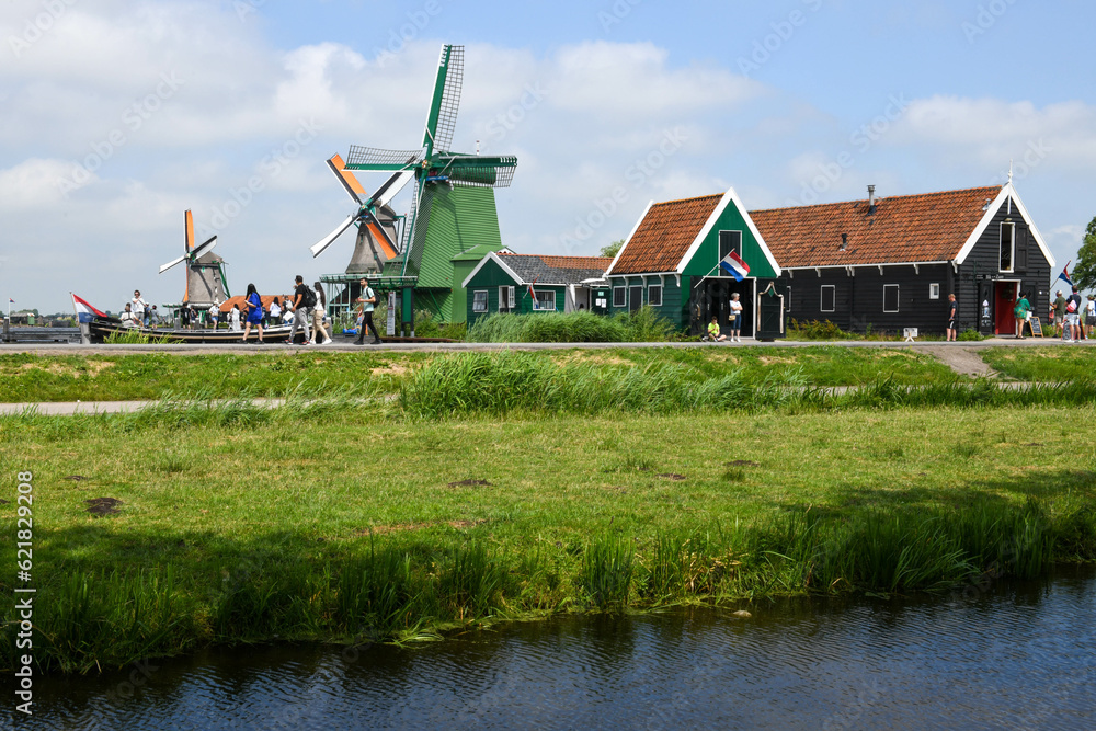 Fototapeta premium View at the Windmills of Zaanse Schans near Amsterdam on Holland