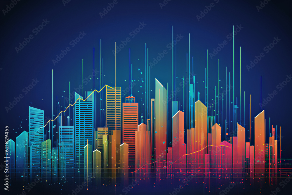 Illustration Buildings And Towers investment growth, Real estate, Property value, Cost of living, Buildings 
 And Towers Price Rising Up To Up Real Estate Property Growth, Generative Ai