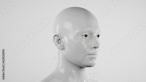 male hyper-realistic robot or cyborg in studio with white light. Artificial intelligence or neural network in image cybernetic man. Digital technology concept. 3d render