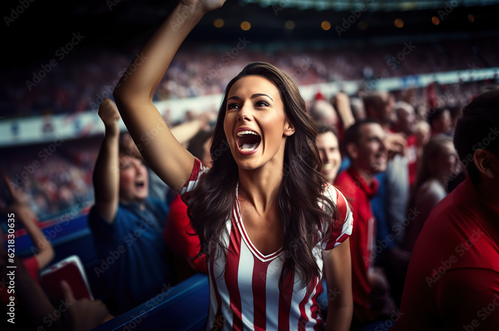 AI generated image of attractive girl as soccer fan