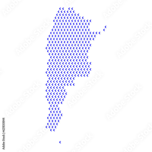 Fototapeta Naklejka Na Ścianę i Meble -  Map of the country of Argentina with blue Euro sign icons on a white background