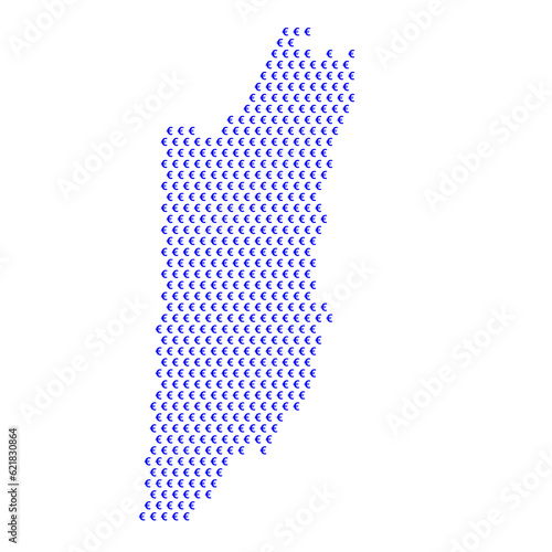 Map of the country of Belize with blue Euro sign icons on a white background photo