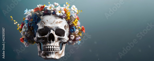 Day of the Dead Floral Skull - Festive Artistic Element - Generative AI