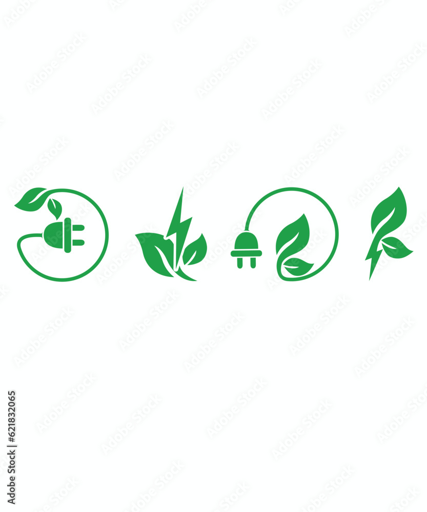 Four Different Renewable Energy And Environmental Protection Green Icons Four Different Renewable Energy And Environmental Protection Green Icons