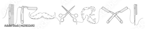 Set of continuous one line barber shop. Vintage barber shop isolated on a white background. Barber concept. Vector illustration
