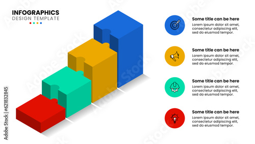 Infographic template. Isometric stairs with 4 steps in the shape of a puzzle