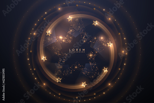 Golden circle stars background with light effect