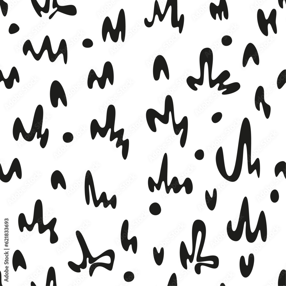 seamless background with abstract waves, doodle elements on a white background