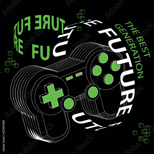3D Gamer print . Vector joysticks gamepad illustration with slogan texts  for t-shirt prints and other uses.