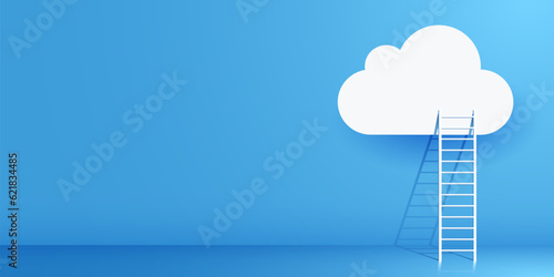 Staircase leading to the cloud. Cloud storage concept.