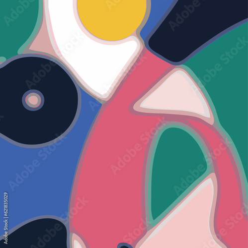 Illustration Art Abstrait Contemporain Moderne Peinture Tableau Géométrique Multicolore Plan Architecture Carte Collage Expression Aplat