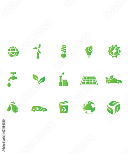 15 Different Save Our Planet And Energy Environmental Protection Green Icons