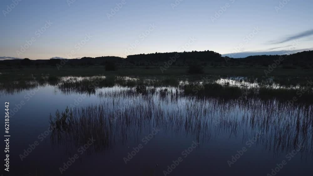 Evening Reflection On Pond, Sunset Colours At Twilight Evening Reflection On Pond, Sunset Colours At Twilight