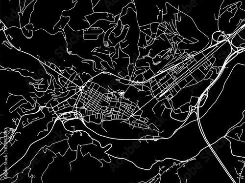 Vector road map of the city of  Teramo in the Italy with white roads on a black background.