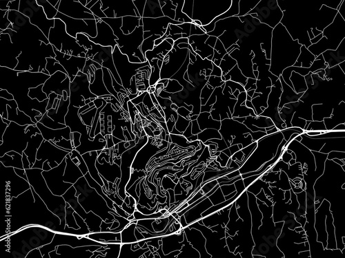 Vector road map of the city of  Potenza in the Italy with white roads on a black background.