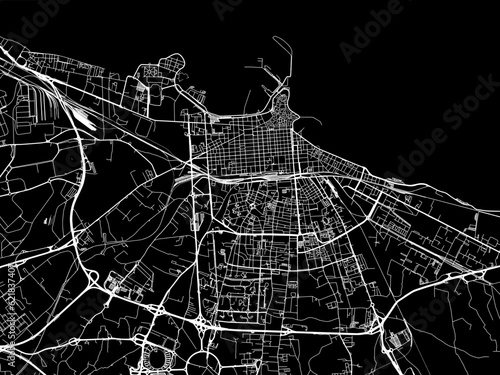 Vector road map of the city of  Bari in the Italy with white roads on a black background.