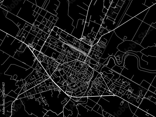 Vector road map of the city of  Faenza in the Italy with white roads on a black background.