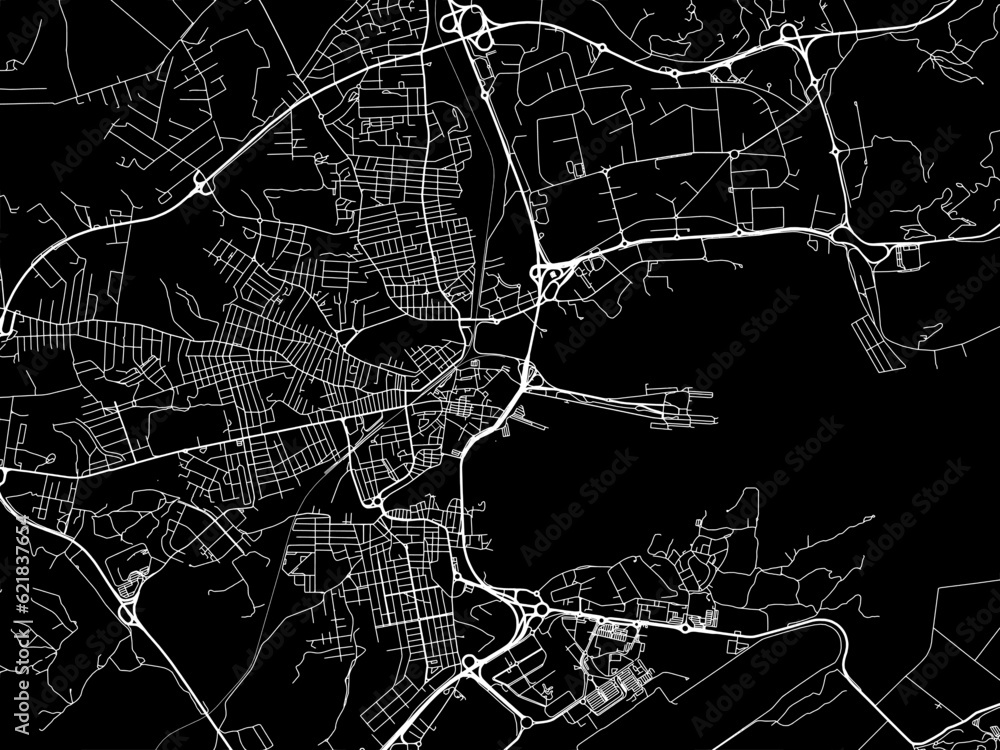 Vector road map of the city of  Olbia in the Italy with white roads on a black background.