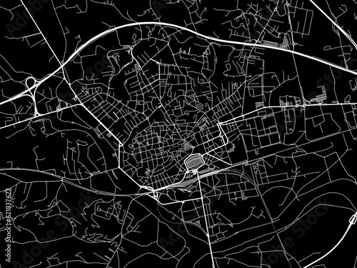 Vector road map of the city of  Asti in the Italy with white roads on a black background.