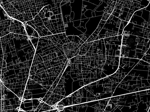Vector road map of the city of  Monza in the Italy with white roads on a black background.