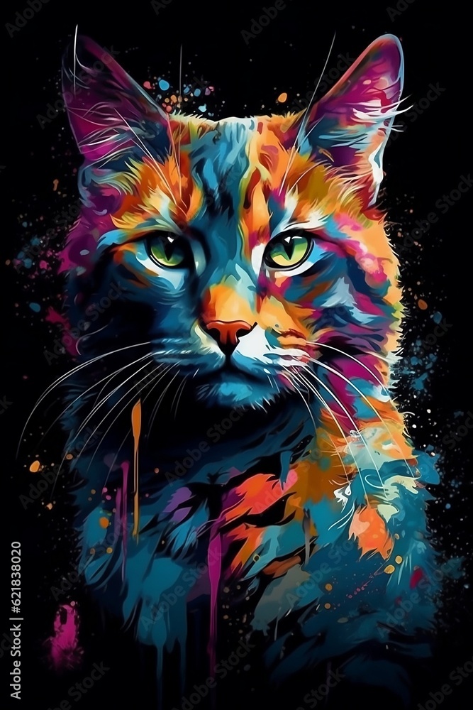 Abstract colorful cat. Generative AI