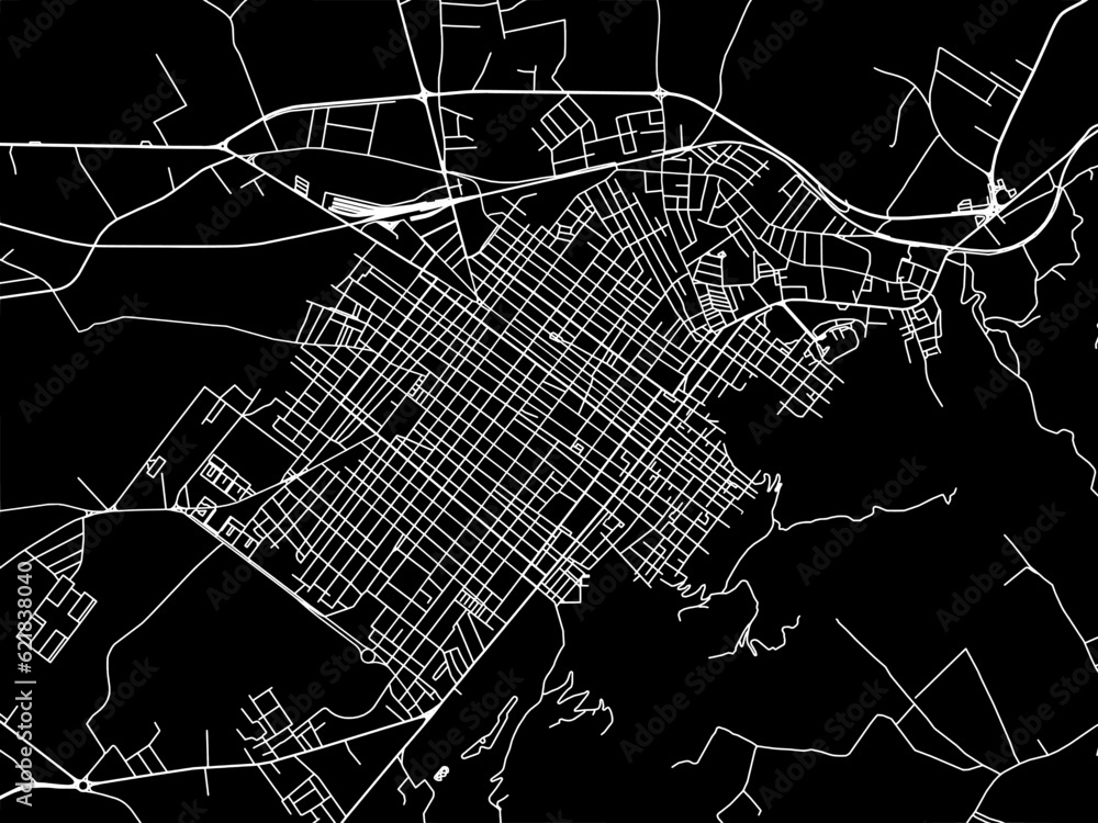 Vector road map of the city of  Vittoria in the Italy with white roads on a black background.