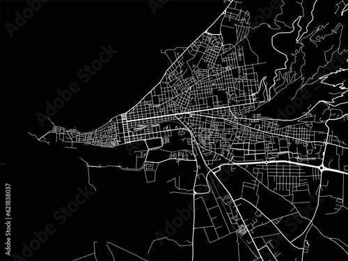Vector road map of the city of  Trapani in the Italy with white roads on a black background.