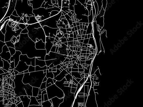 Vector road map of the city of Acireale in the Italy with white roads on a black background.