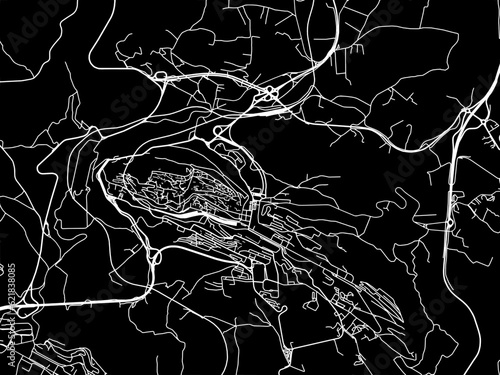 Vector road map of the city of  Agrigento in the Italy with white roads on a black background.