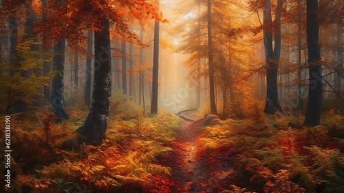 Color autumn forest. Generative AI