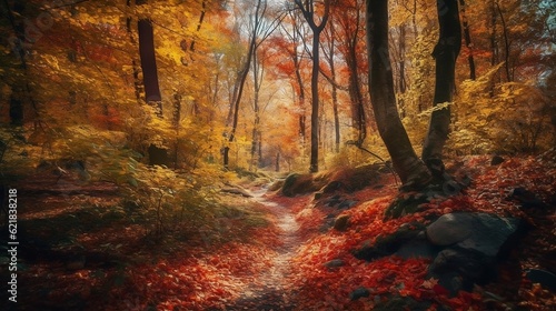 Color autumn forest. Generative AI © Kateryna Kordubailo