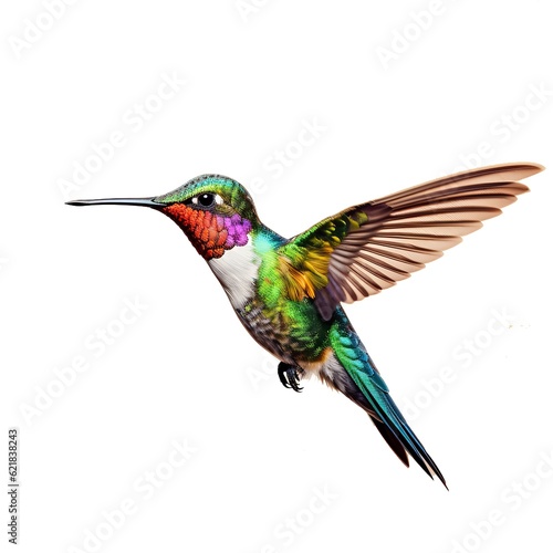 Illustration of a vibrant hummingbird in mid-flight created with Generative AI technology © Karlaage