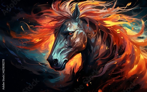 A painting of a horse with long hair. AI © Umar