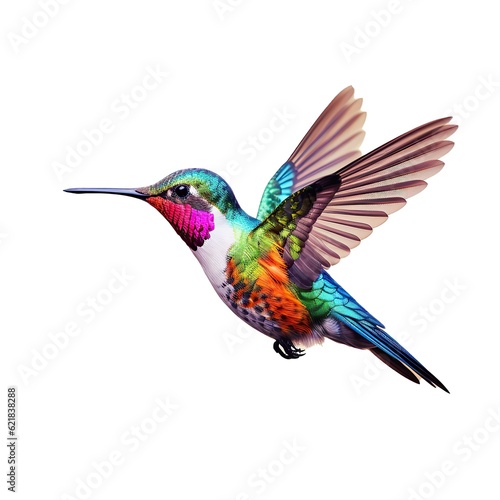 Illustration of a vibrant hummingbird in flight created with Generative AI technology