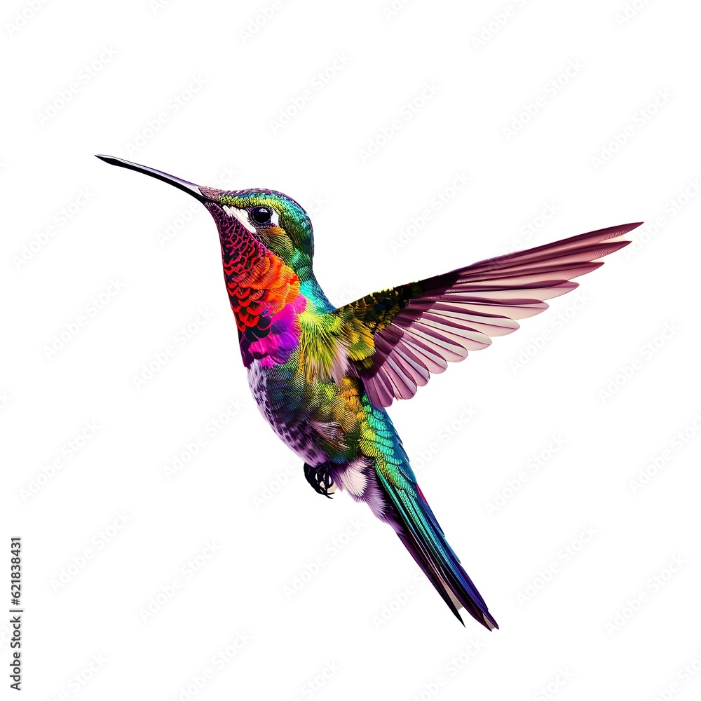 Fototapeta premium Illustration of a vibrant hummingbird soaring through the sky created with Generative AI technology