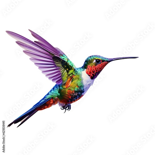Illustration of a vibrant hummingbird in flight created with Generative AI technology © Karlaage