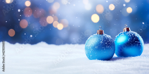 Christmas balls on snow background 
